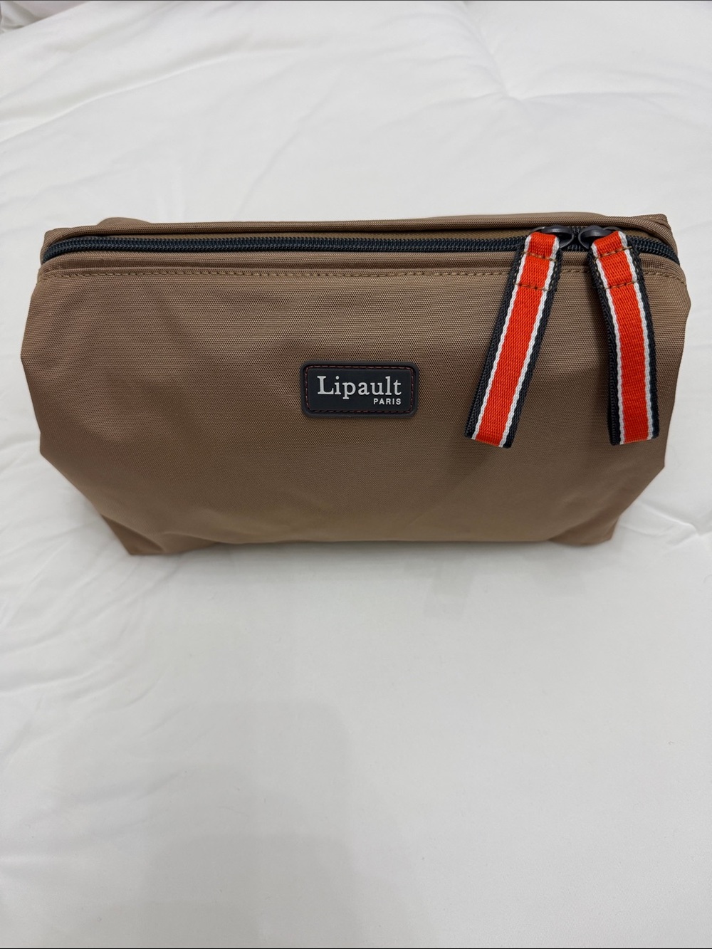 Lipault Paris Men's Tan Toiletry Bag with Red Accent Pulls